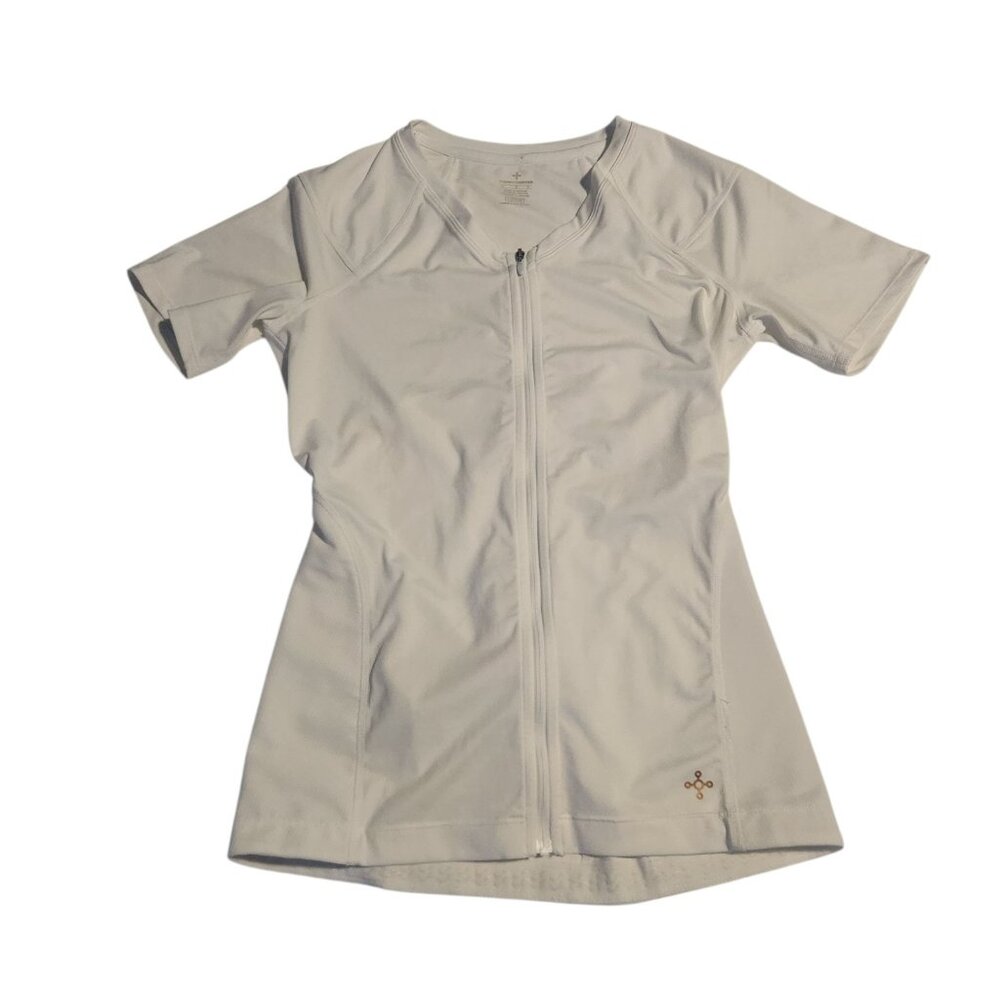 TOMMIE COPPER Full Back Support Shirt White Short Sleeve Full Zip Womens Large
